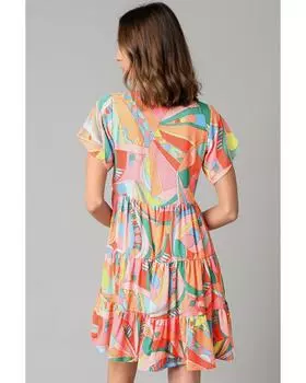 Azura Exchange Платье-клеш с геометрическим принтом и завязками-кисточками M разноцветный