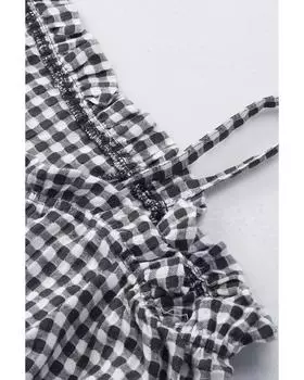 Azura Exchange Блузка в клетку с открытыми плечами S чёрный