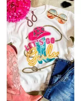 Azura Exchange Girls Hat Boots Graphic Print Sweatshirt S бежевый