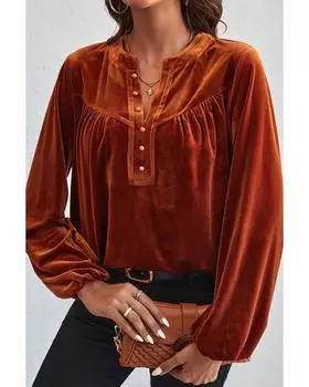 Azura Exchange Gold Flame Lantern Sleeves Bisbleated Split V Neck Velvet Top XL пламенный/золотой