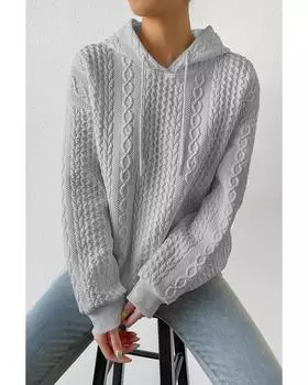 Azura Exchange Gray Cable Textured Casual Drawstring Hoodie XL серый