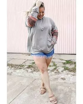 Azura Exchange Серая толстовка с капюшоном с контрастными нашивками на рукавах большого размера 3X серый