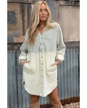 Azura Exchange Платье из денима серого градиента с длинными рукавами и застежкой на пуговицы XL серый