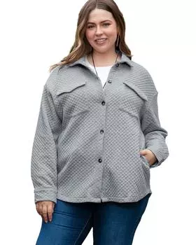 Azura Exchange Gray Plus Size Quilted Pattern Shacket 1X серый