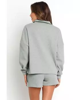 Azura Exchange Комплект из серой рубчатой толстовки на молнии и шорт с высокой талией L серый