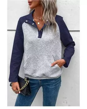 Azura Exchange Gray Textured Contrast Splicing Raglan Sleeve Top S серый