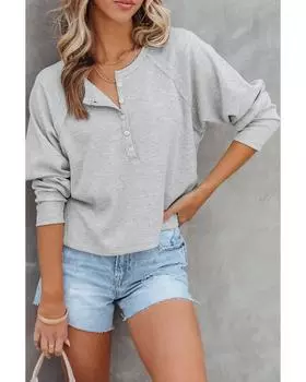 Azura Exchange Серый вафельный трикотажный топ с боковыми разрезами и пуговицами L серый