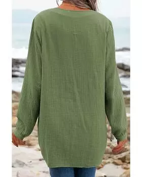 Azura Exchange Green Casual Pleated V Neck Textured Loose Top XL зелёный