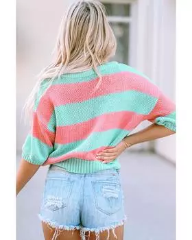 Azura Exchange Green Contrast Striped Drop Shoulder Loose Sweater M зелёный