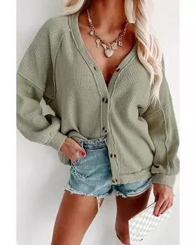 Azura Exchange Green Exposed Seam Waffle Knit Cardigan XL зелёный