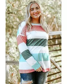 Azura Exchange Green Plus Size Colorblock Pullover Top 4X зелёный