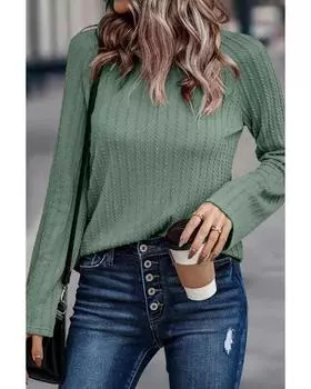 Azura Exchange Green Ribbed Round Neck Knit Top XL зелёный