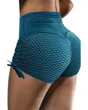 Azura Exchange Green Side Drawstring Anti Cellulite High Waist Scrunch Butt Lift Shorts XL зелёный
