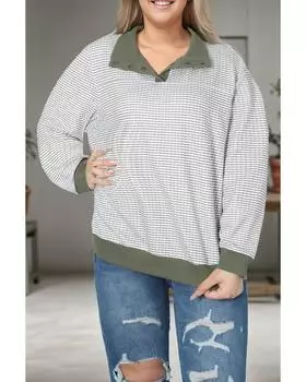 Azura Exchange Green Striped Contrasting Trim Plus Size Henley Pullover 2X зелёный