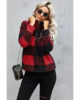 Azura Exchange Half Zip Checkered Pullover L красный