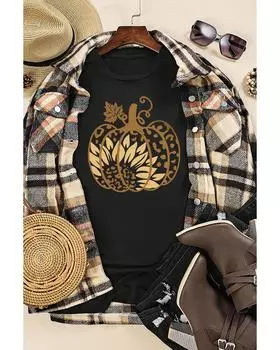 Azura Exchange Футболка с рисунком тыквы и подсолнуха на Хэллоуин 2XL чёрный