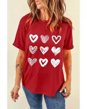 Azura Exchange Heart Glitter Flocking Pattern Valentines Graphic Tee S красный