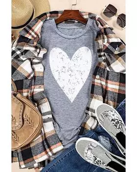 Azura Exchange Heart Graphic Print T-Shirt L серый