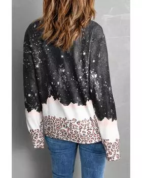 Azura Exchange Heart Leopard Splicing Pullover Sweatshirt M чёрный
