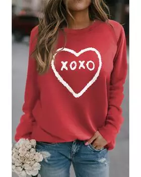 Azura Exchange Heart Pattern Print Valentines Sweatshirt S красный