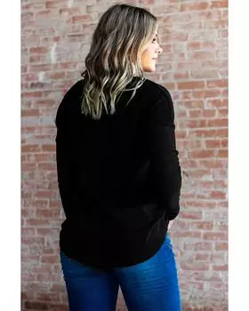 Azura Exchange Heart Shaped V Neck Long Sleeve Top with Rhinestone Embellishment S чёрный