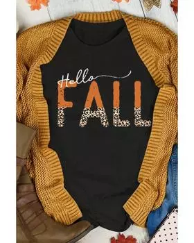 Azura Exchange Hello Fall Leopard Fun Graphic T Shirt L чёрный