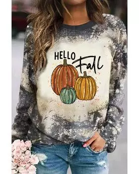 Azura Exchange Hello Fall Pumpkin Graphic Tie Dye Long Sleeve Top XL разноцветный