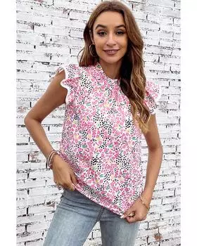 Azura Exchange High Neck Flutter Sleeves Top L розовый