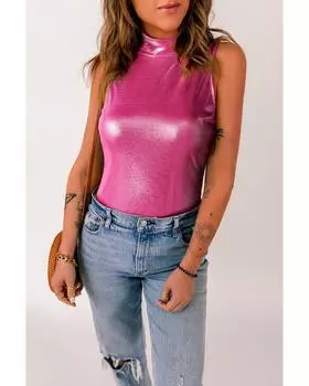 Azura Exchange High Neck Sequin Sleeveless Bodysuit L ярко-розовый