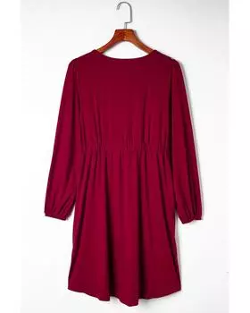 Azura Exchange Платье с высокой талией и длинными рукавами S красный