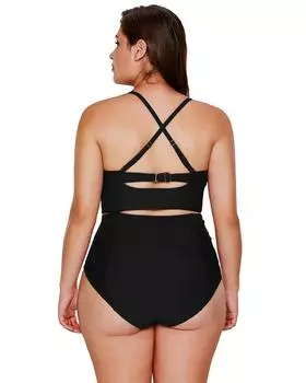 Azura Exchange High Waist Swimsuit with Strappy Neck Detail 2XL чёрный