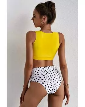 Azura Exchange High Waisted Swimsuit with Tie Knot XL жёлтый