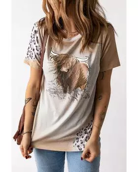 Azura Exchange Highland Cattle Leopard Print T-Shirt XL хаки