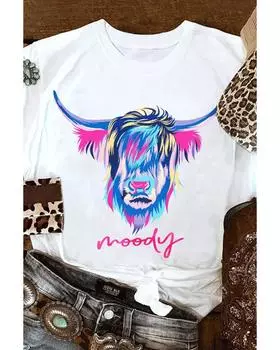 Azura Exchange Highland Heifer Moody Graphic T-shirt L белый