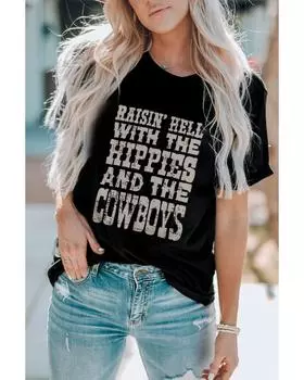 Azura Exchange Hippies And The Cowboys Graphic Tee S чёрный