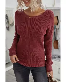 Azura Exchange Свитер с вырезом и перекрестной спинкой S красный