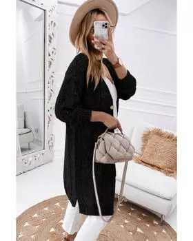 Azura Exchange Кардиган с ажурной вязкой M чёрный