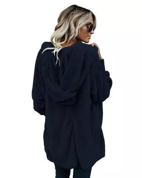 Azura Exchange Пальто с капюшоном и открытым передом M синий