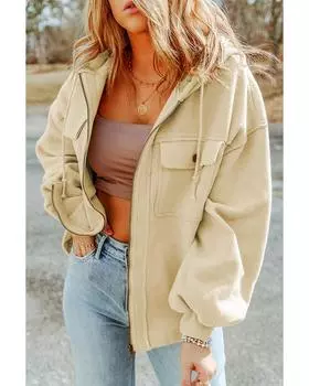 Azura Exchange Куртка с капюшоном и застежкой-молнией S абрикосовый