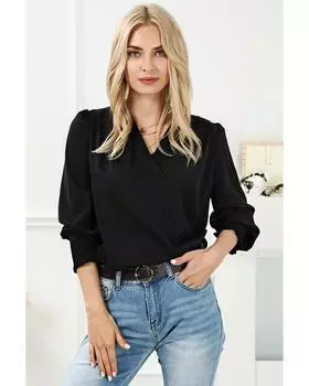 Azura Exchange Элегантная блузка с драпировкой и вырезом-сюрпризом S чёрный