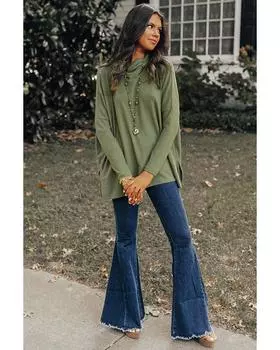 Azura Exchange Jungle Green Cowl Neck Shift Tunic Top S джунглях зеленый