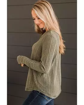 Azura Exchange Jungle Green V Neck Buttoned Ribbed Knit Top XL джунглях зеленый