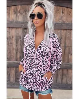 Azura Exchange Толстовка с капюшоном и карманом-кенгуру M леопардовый