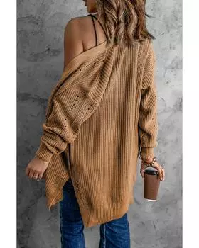 Azura Exchange Кардиган с косами и разрезами 2XL абрикосовый