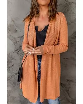 Azura Exchange Кардиган с открытой передней частью из рубчатой вязки 2XL оранжевый