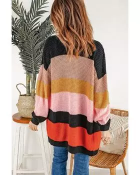 Azura Exchange Кардиган с вафельной вязкой и цветными блоками с открытым передом XL разноцветный