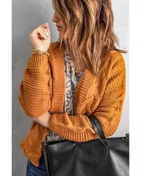 Azura Exchange Кардиган толстой вязки с длинным рукавом S жёлтый/коричневый