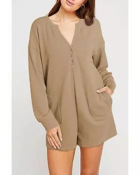 Azura Exchange Комбинезон цвета хаки с длинными рукавами, V-образным вырезом, отделкой из рубчатой ткани и пуговицами XL хаки