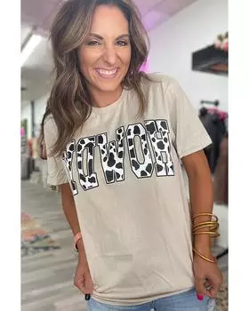 Azura Exchange Khaki Cow Print HOWDY Graphic Tee S хаки