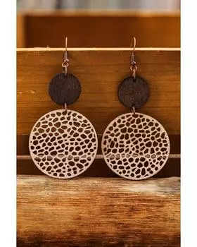 Azura Exchange Khaki Hollow Out Wooden Round Drop Earrings ONE SIZE хаки